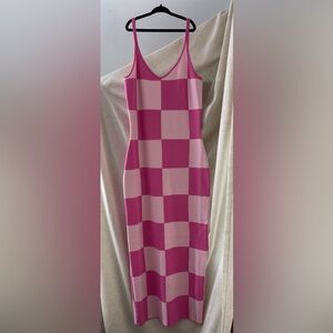 Knitted checkerboard suspender dress